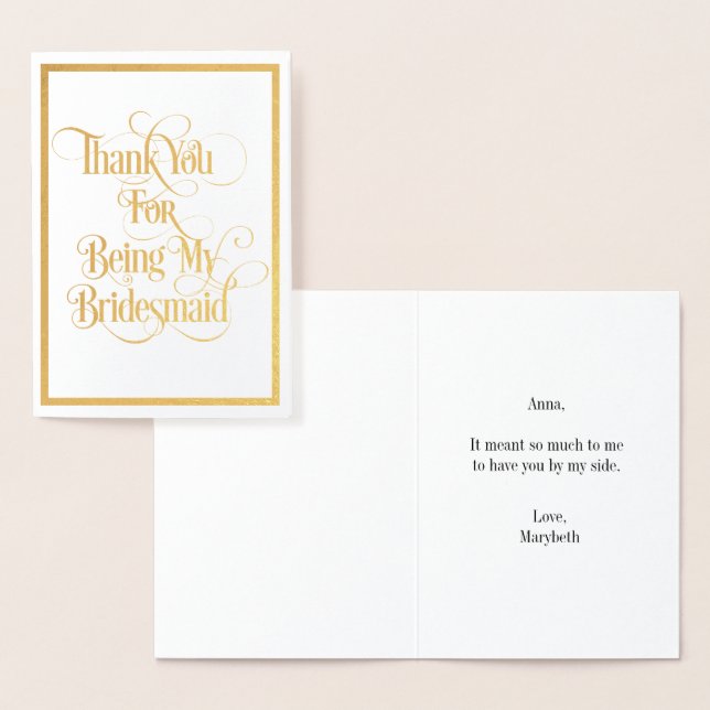 Carte d'huile d'or Merci Bridesmaid (Affichage)