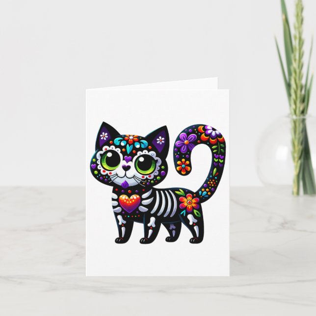 Carte Dia De Los Muertos Cinco De Mayo Cat Crâne à sucre (Devant)