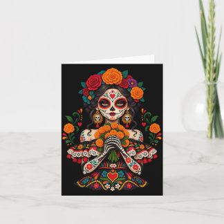 Carte Dia de los muertos crâne de sucre catrina jour des