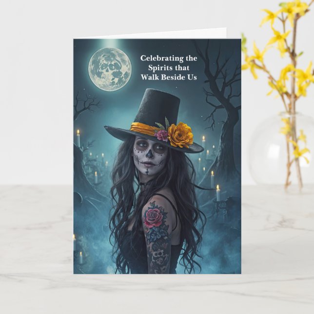 Carte Dia de los Muertos Jour de la Jolie Dame Morte (Fleur jaune)