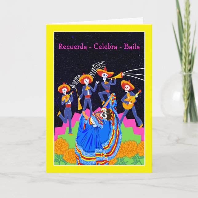 Carte Dia de los Muertos Se souvenir de célébrer la dans (Devant)