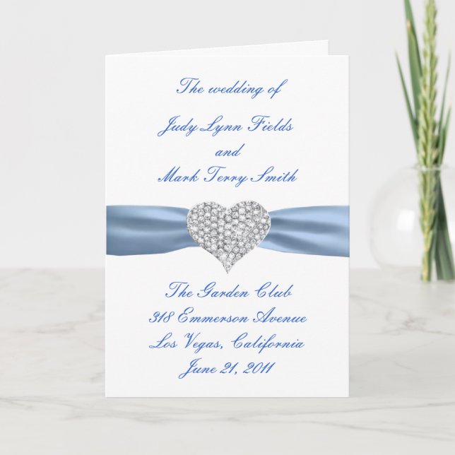Carte Diamond Heart Blue Wedding Program Card (Devant)