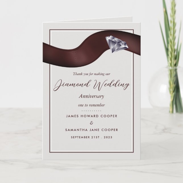 Carte Diamond Ribbon 60 ans anniversaire Mariage Merci (Devant)