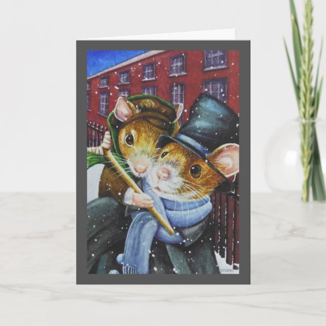 Carte Dickens Chant de Noël Souris Aquarelle Art (Devant)