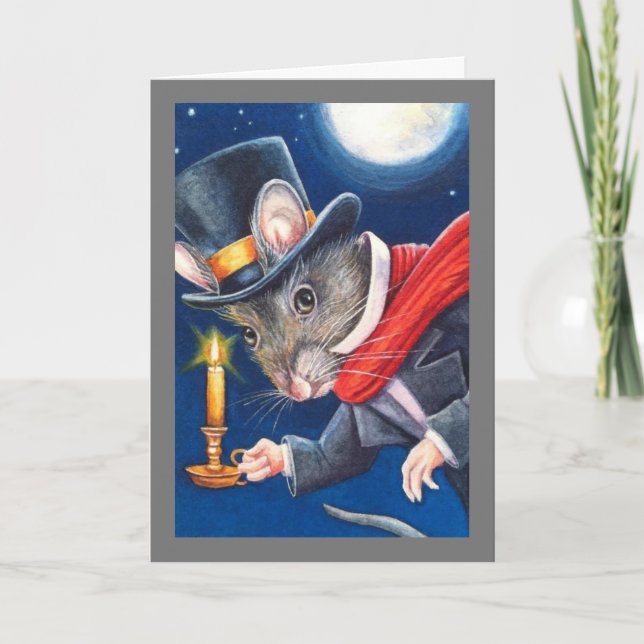 Carte Dickens Scrooge de Noël Souris Art à l'aquarelle (Devant)