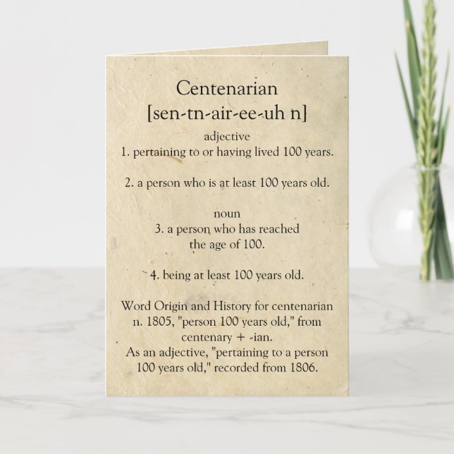 Carte Dictionnaire Centenaire Signifiant Joyeux 100ème (Devant)