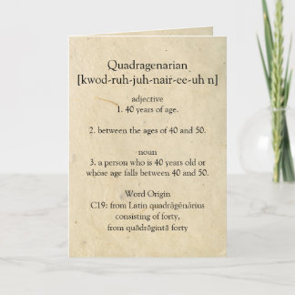 Carte Dictionnaire quadragénarien Signifiant Joyeux 40èm