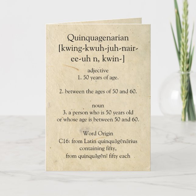 Carte Dictionnaire Quinquagénaire Signifiant Heureux 50è (Devant)