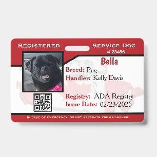 Carte d'identité Badge de chien de service rouge