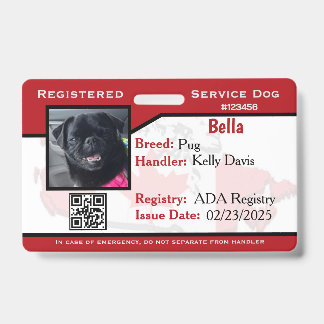 Carte d'identité Badge de chien de service rouge