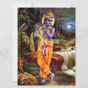 Carte Dieu hindou Krishna avec flûte