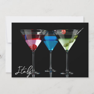 Carte Différents cocktails dans des lunettes à martini n
