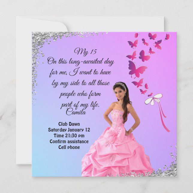 Carte digital 15th birthday card, and butterfly  (Devant)