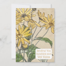 Carte d'illustration vintage du tournesol botaniqu