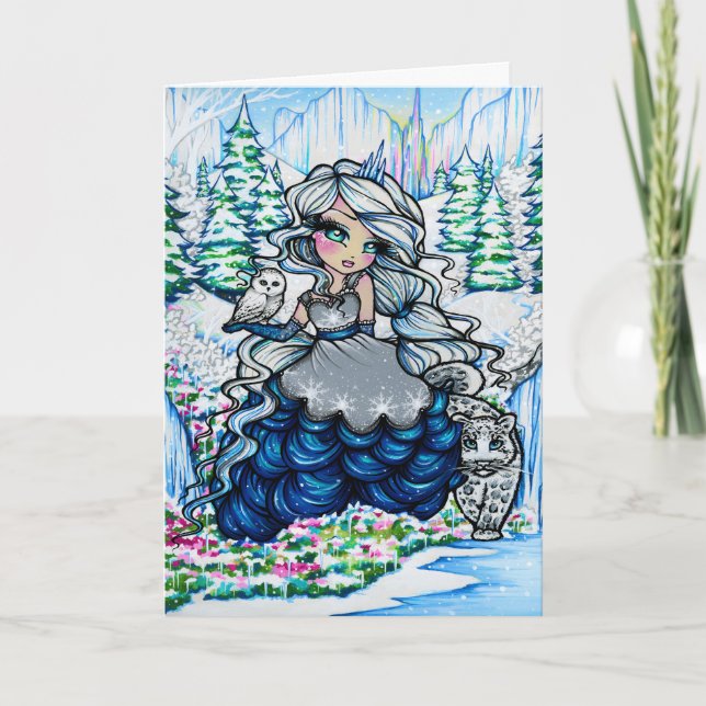 Carte d'Imaginaire de Noël Ice Princess Snowy Owl (Devant)