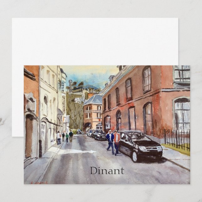 Carte Dinant Belgique Street Scene aquarelle (Devant / Derrière)