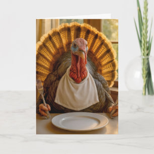 Carte Dinde de Thanksgiving avec couteau et fourchette