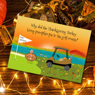 Carte Dinde de Thanksgiving joyeuse sur un parcours de g
