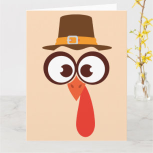 Carte Dinde de Thanksgiving Mignonne Drôle Visage de Des