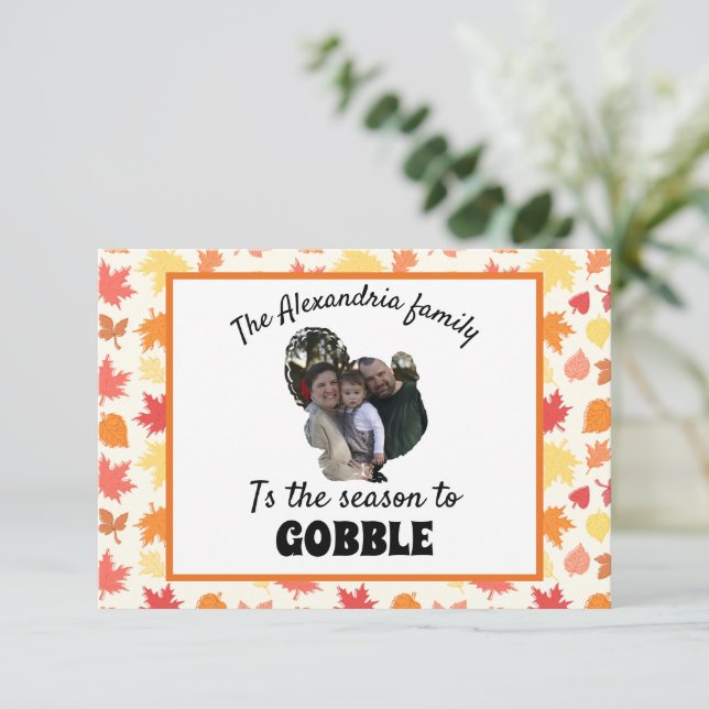 Carte Dinde de thanksgiving personnalisée photo saison p (Debout devant)