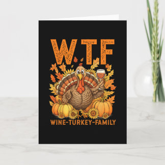 Carte Dinde de vin Wtf Famille Citrouille Feuilles Autom
