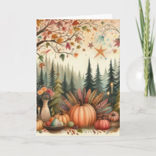 Carte Dinde Fantaisiste aux Plumes de Thanksgiving