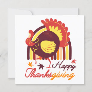Carte Dinde stylisée Groovy Rainbow Joyeux Thanksgiving