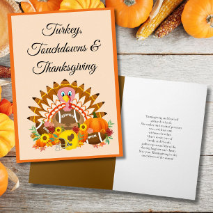 Carte Dinde, Touchdowns & Thanksgiving avec Footballs