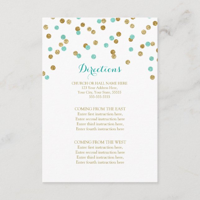 Carte d'indications de mariage en confettis bleu a (Devant)