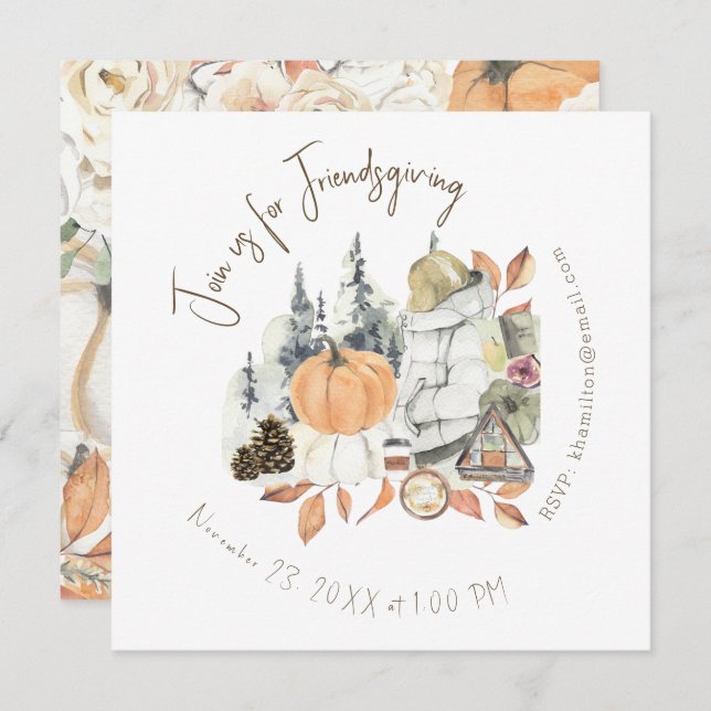 Carte Dîner d'action de grâces pour filles mignonnes (Devant / Derrière)