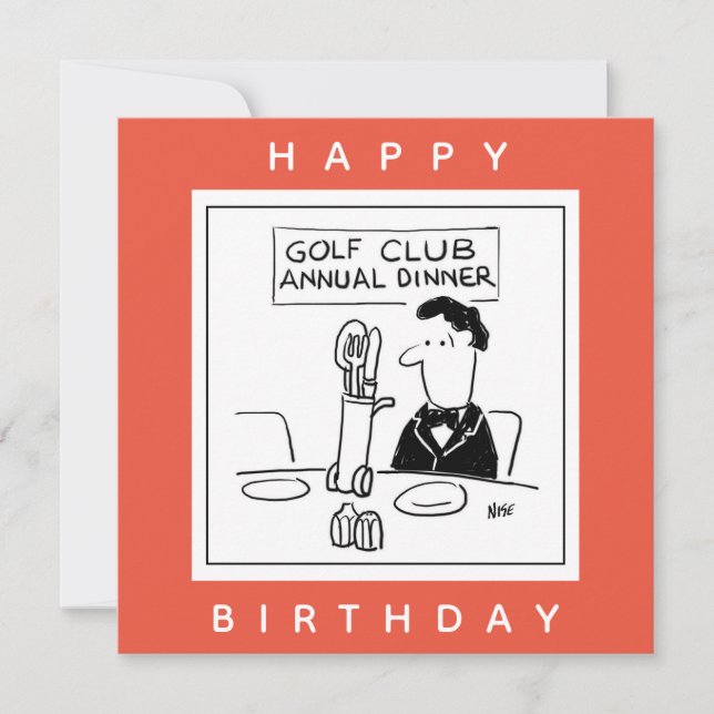 Carte Dîner de golf avec Cutlery in Golf Trolley Cartoon (Devant)
