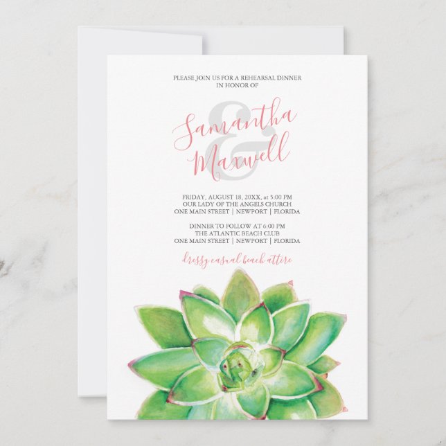 Carte Dîner de répétition Feuille Succulent aquarelle (Devant)