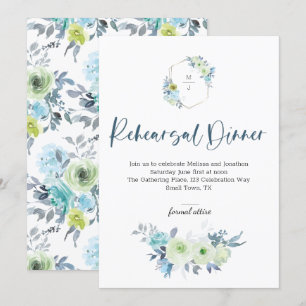 Carte Dîner de répétition floral bleu clair jaune vert