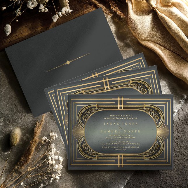 Carte Dîner de répétition Mariage Art déco Glam ID1033 (Créateur téléchargé)