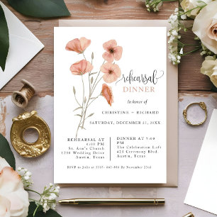 Carte Dîner de répétition Mariage de fleurs de pavot ora