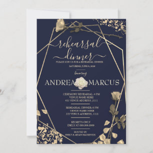 Carte Dîner de répétition Mariage en Bleu profond et Cha