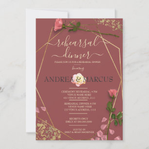 Carte Dîner de répétition Mariage en bois de rose et or