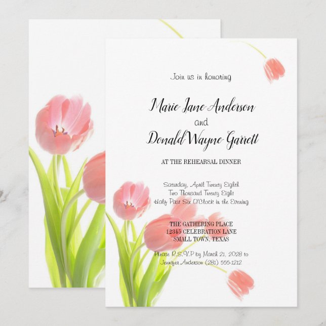 Carte Dîner de répétition Soft Pink Tulips (Devant / Derrière)
