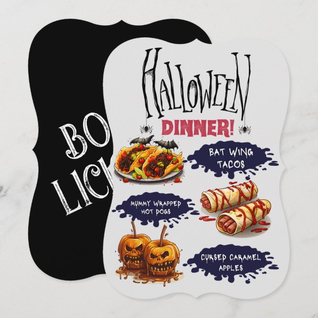 Carte Dîner D'Halloween - Fête Scarily Délicieux (Devant / Derrière)
