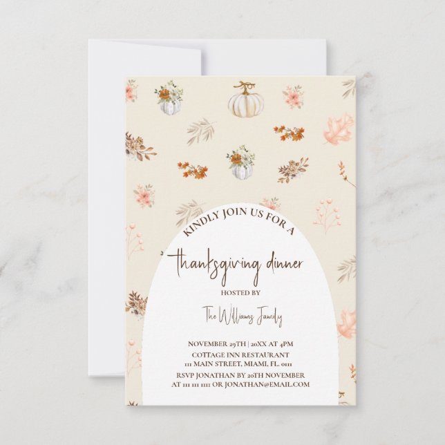 Carte Dîner Thanksgiving floral (Devant)