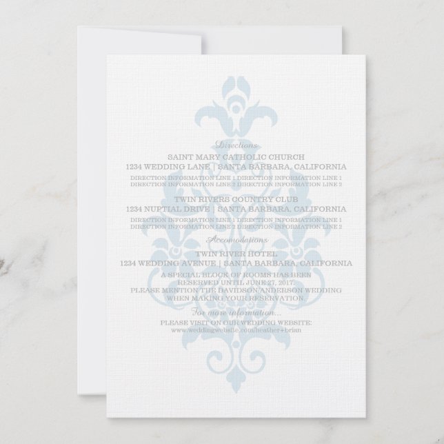 Carte d'information Blue Subtle Damask (Devant)