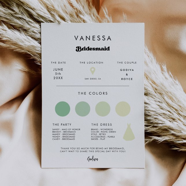 Carte d'information de Bridesmaid rétro stylé (Créateur téléchargé)