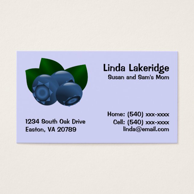 Carte d'information de contact pour maman Blueberr (Devant)