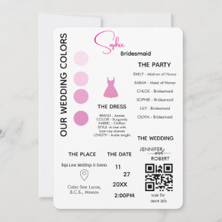 Carte d'information de demoiselle d'honneur | Code