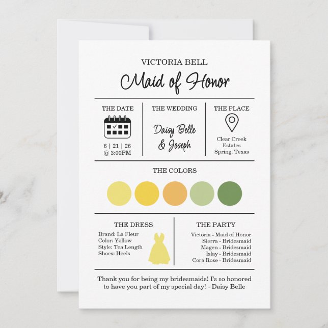 Carte d'information de la Dolce Vita Bridesmaid (Devant)