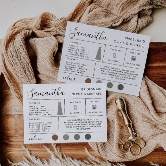 Carte d'information de la femme de ménage, carte d (Bridesmaid Information Card, Bridal Proposal Card, Invitation)