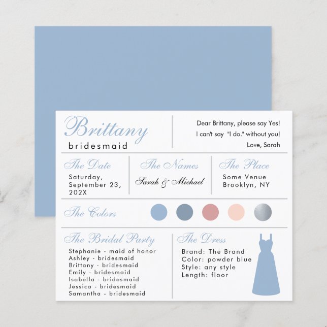 Carte d'information de la servante en argent bleu  (Devant / Derrière)