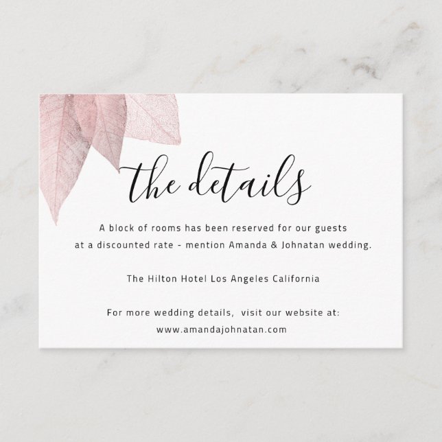 Carte d'information de mariage détails Blanc (Devant)