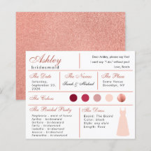 Carte d'information demoiselle d'honneur Rose Gold
