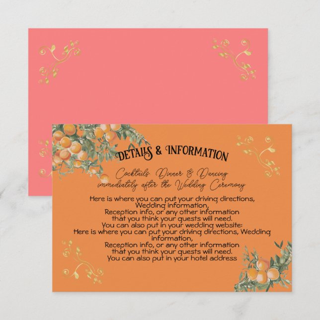 Carte d'information détaillée sur les oranges côti (Devant / Derrière)